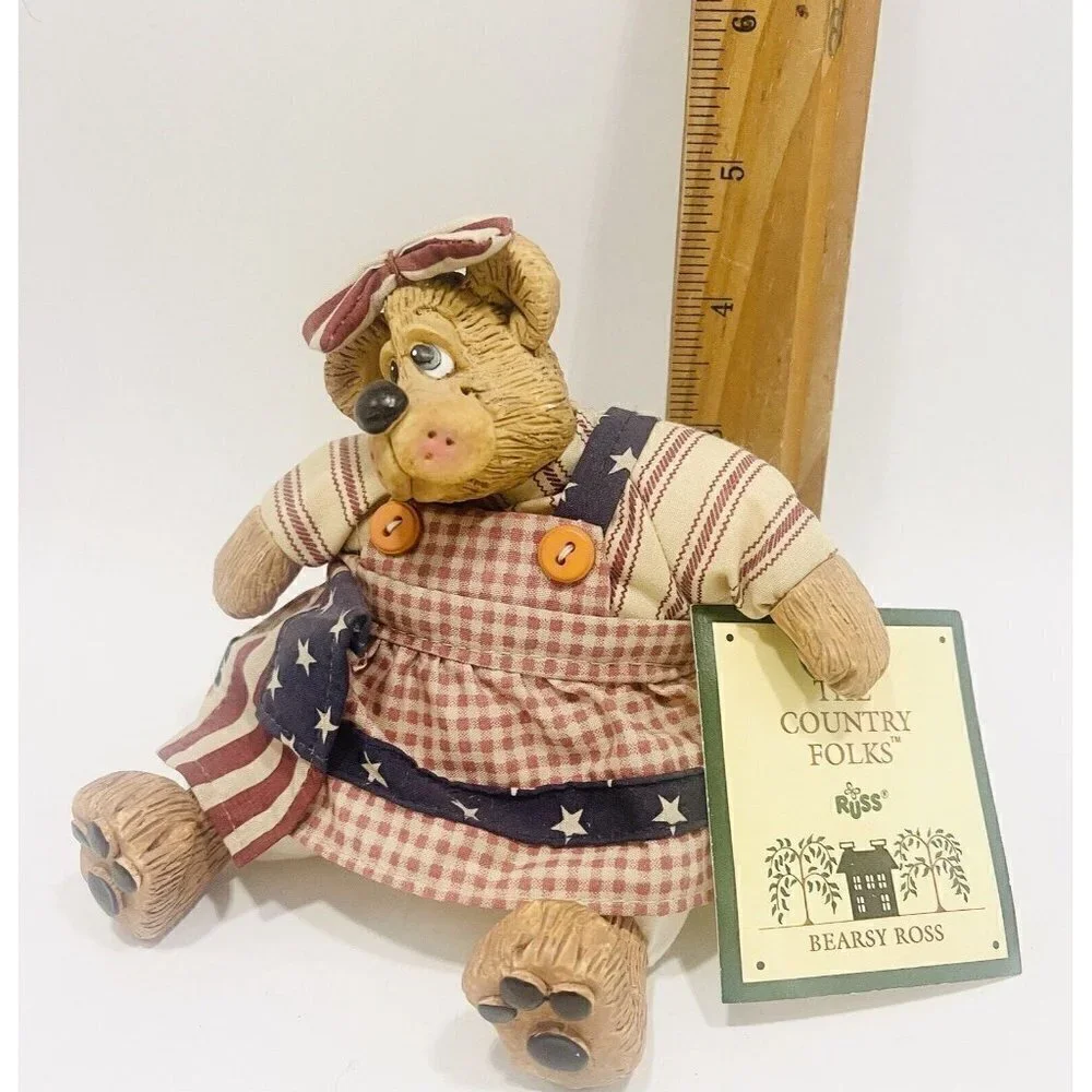 Russ Berrie BETSY ROSS Bear Figure Flag Bearsy Patriotic Figurine Country Folks